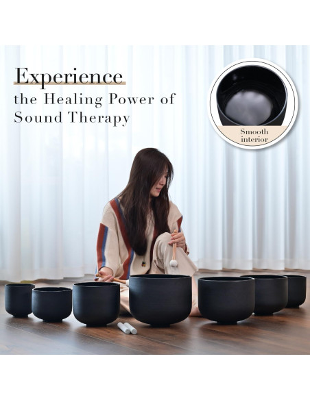 Juego de 7 Cuencos de Cuarzo Negro 432Hz 15-30 cm con Fundas