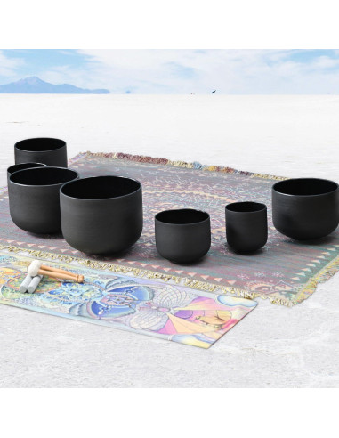 Juego de 7 Cuencos de Cuarzo Negro 432Hz 15-30 cm con Fundas