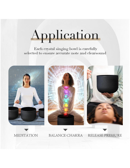 Juego de 7 Cuencos de Cuarzo Negro 432Hz 15-30 cm con Fundas