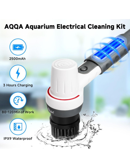 Kit de Limpieza Eléctrico AQQA 8 en 1 para Acuarios IPX9