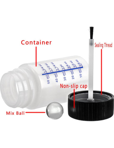 Paquete de 10 Botellas Vacías 60ml Yuanwovv con Brocha y Canica