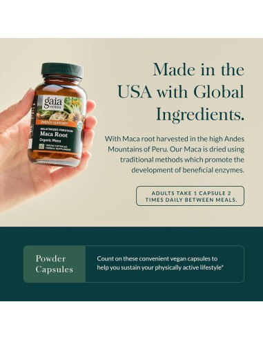 Suplemento de Energía Natural Gaia Herbs Raíz de Maca 60 Cápsulas