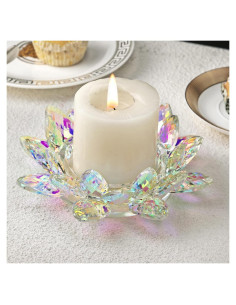 Portavelas de Cristal Loto QFkris 18.5 cm Decoración Mesa