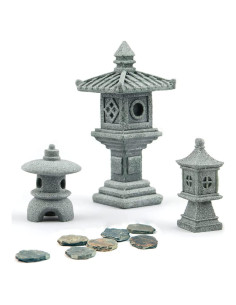 Juego de Decoración de Jardín Zen Sdeetesamjun - 10 Piedras y 3 Linternas