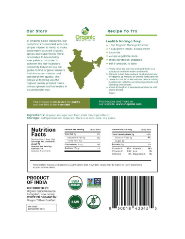 Polvo de Moringa Orgánico 226g - SHOPOSR, 100% Crudo y Natural