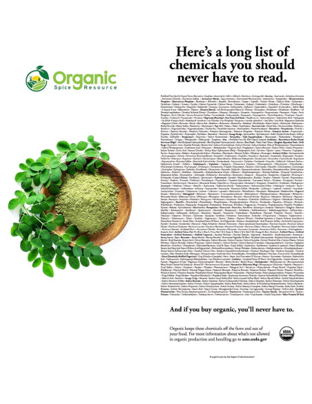 Polvo de Moringa Orgánico 226g - SHOPOSR, 100% Crudo y Natural