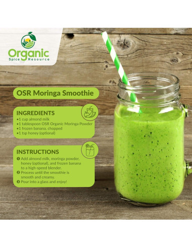 Polvo de Moringa Orgánico 226g - SHOPOSR, 100% Crudo y Natural