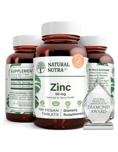 Suplemento de Gluconato de Zinc Natural Nutra 50mg 100 Tabletas Veganas