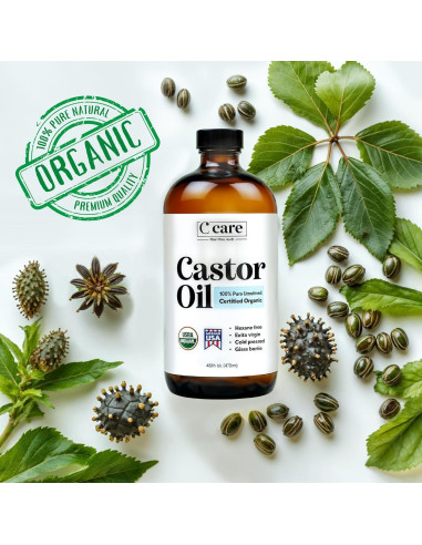 Aceite de Ricino 100% Puro Orgánico C CARE 473ml Prensado en Frío