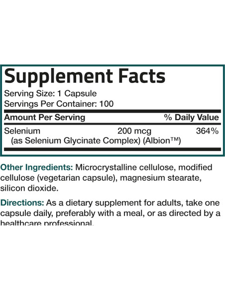 Selenio Bronson 200 mcg - 100 Cápsulas Vegetarianas Queladas