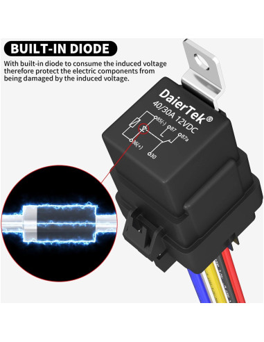Relé Impermeable 12V DaierTek 8 Pcs 30A/40A con Diodo