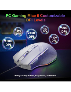 LEWENTECH Ratón Gaming Blanco 6 DPI hasta 7200 RGB 2