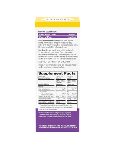 Jarabe de Saúco Zarbee para Niños 118 ml - Apoyo Inmunológico