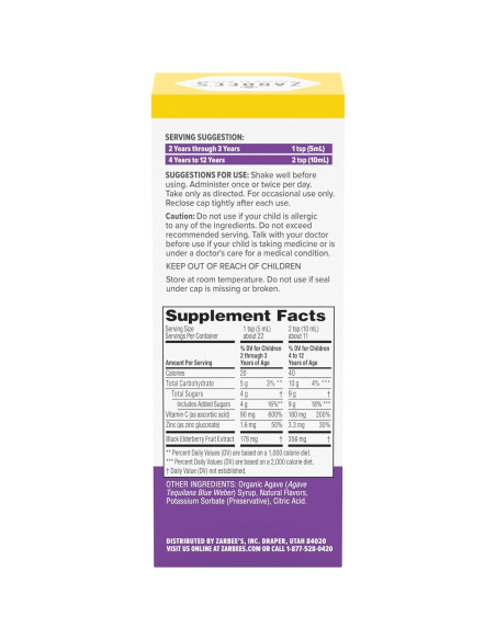 Jarabe de Saúco Zarbee para Niños 118 ml - Apoyo Inmunológico