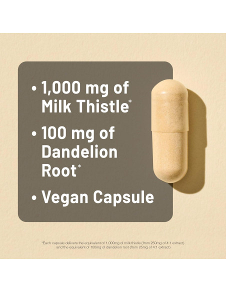 NatureWise Cardo Mariano 1000 mg + Diente de León 100 mg - 60 Cápsulas Veganas