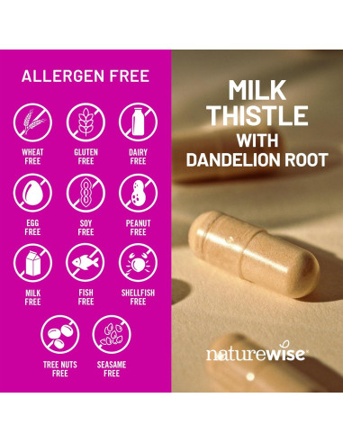 NatureWise Cardo Mariano 1000 mg + Diente de León 100 mg - 60 Cápsulas Veganas