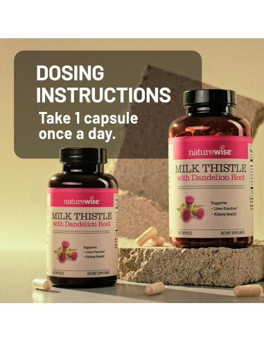 NatureWise Cardo Mariano 1000 mg + Diente de León 100 mg - 60 Cápsulas Veganas