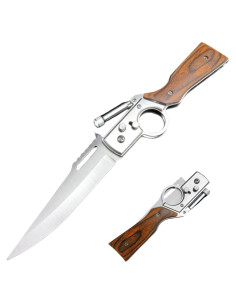 Cuchillo Plegable Geegift con Luz y Mango de Madera 21cm