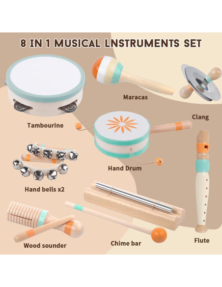 Instrumentos Musicales Montessori de Madera para Niños 1-3 Años