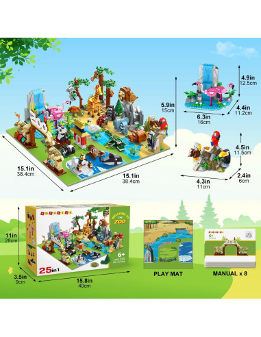 Set de Construcción HOGOKIDS Zoo 1460PCS con Alfombrilla 38.1cm