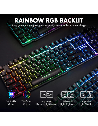 Teclado y Ratón Gaming CHONCHOW RGB USB 104 Teclas