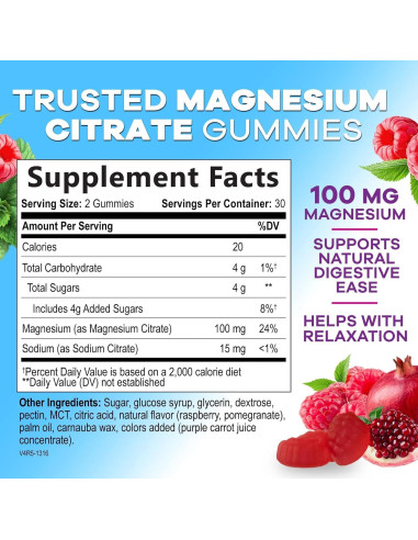 Gominolas de Magnesio Nature's Nutrition 60 Unidades Sabor Frambuesa