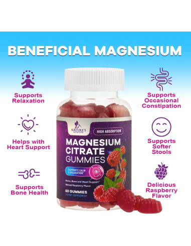 Gominolas de Magnesio Nature's Nutrition 60 Unidades Sabor Frambuesa