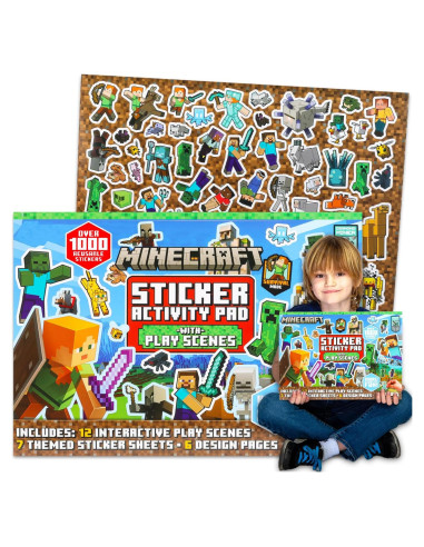 Almohadilla de Stickers Minecraft - Más de 1000 Stickers Reutilizables