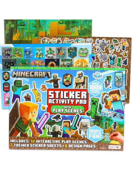 Almohadilla de Stickers Minecraft - Más de 1000 Stickers Reutilizables