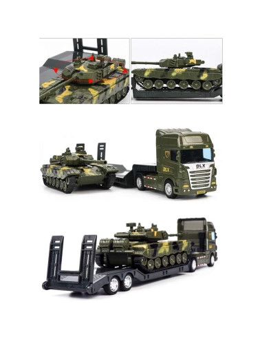 ZUKULIFE Camión de Plataforma con Tanque y Soldados - Juguete Militar