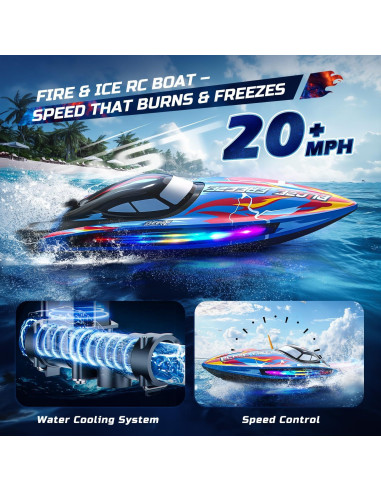 Barco RC DEERC YK080-CA Acuático 32KPH con Luces LED