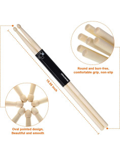 20 Pares de Palillos de Batería Arce 7A Punta Ovalada 2