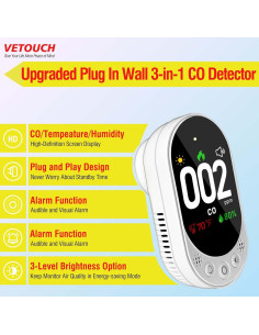 Detector de Monóxido de Carbono Enchufable VETOUCH con Pantalla LCD 2