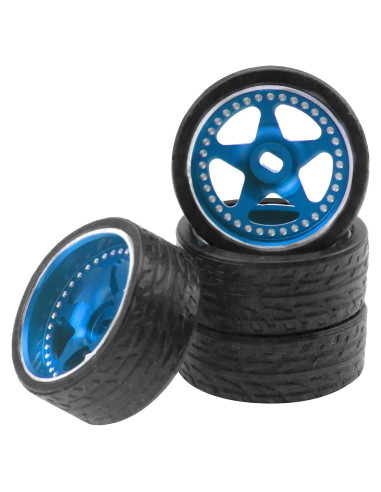 4 Ruedas y Neumáticos de Goma 1/28 ShareGoo para RC Azul