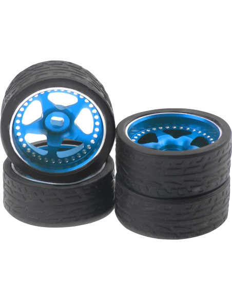 4 Ruedas y Neumáticos de Goma 1/28 ShareGoo para RC Azul
