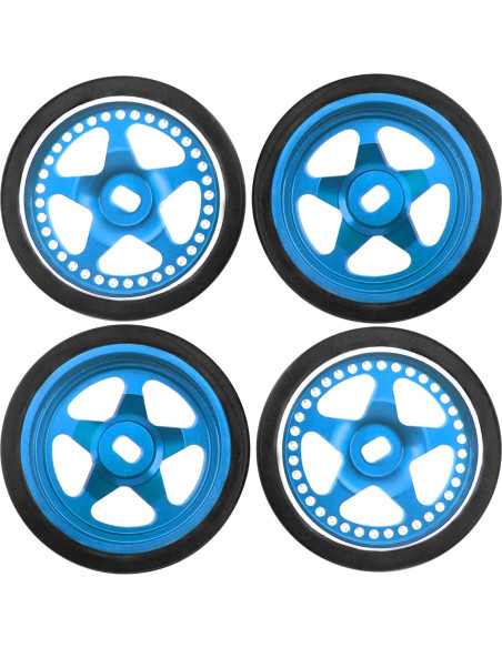 4 Ruedas y Neumáticos de Goma 1/28 ShareGoo para RC Azul