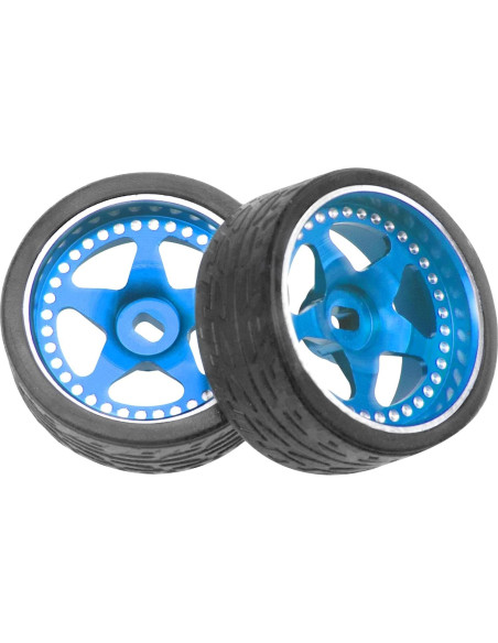 4 Ruedas y Neumáticos de Goma 1/28 ShareGoo para RC Azul