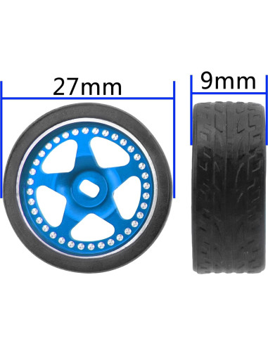 4 Ruedas y Neumáticos de Goma 1/28 ShareGoo para RC Azul