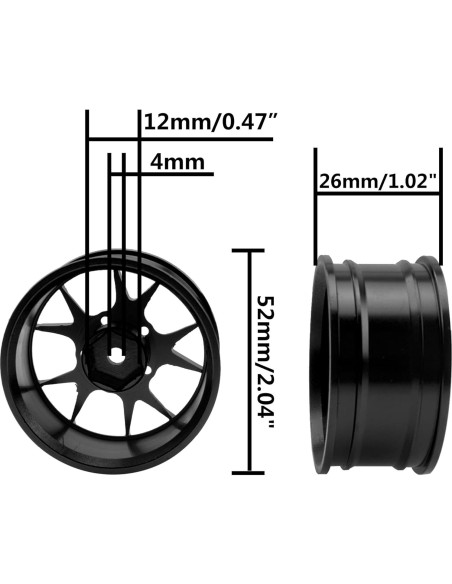Llantas de Metal 1/10 ShareGoo 52mm 26mm para Drift RC