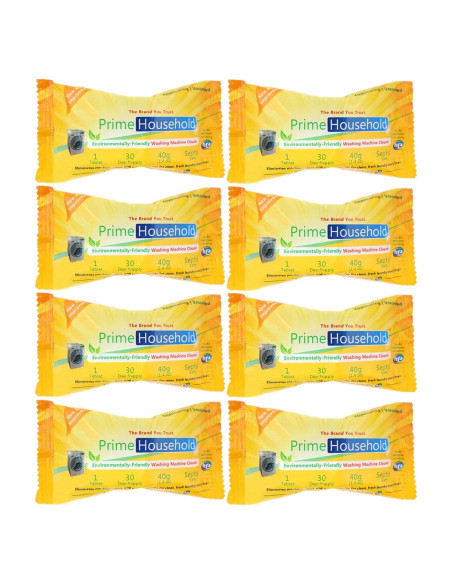 Limpiador de Lavadora Ecológico PrimeHousehold 8 Tabletas XL
