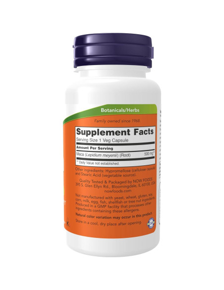 Suplemento de Maca NOW Foods 500 mg 100 Cápsulas Veganas
