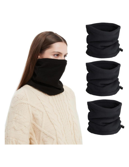 3PCS Calentador de Cuello Forro Polar Unisex Negro Invierno