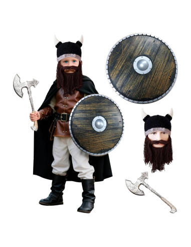 Disfraz de Vikingo para Niños HZXH con Casco, Escudo y Hacha