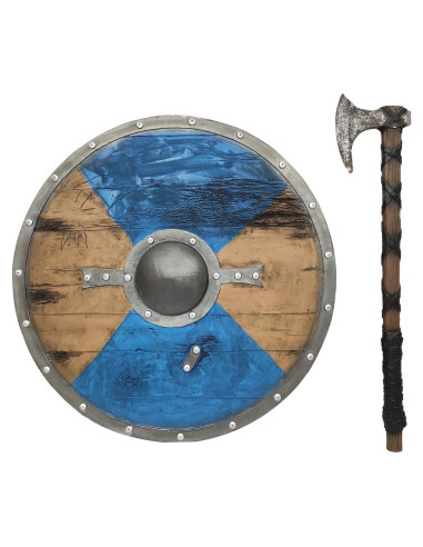 Escudo Redondo Vikingo LOOYAR 60cm + Hacha Mano Juguete