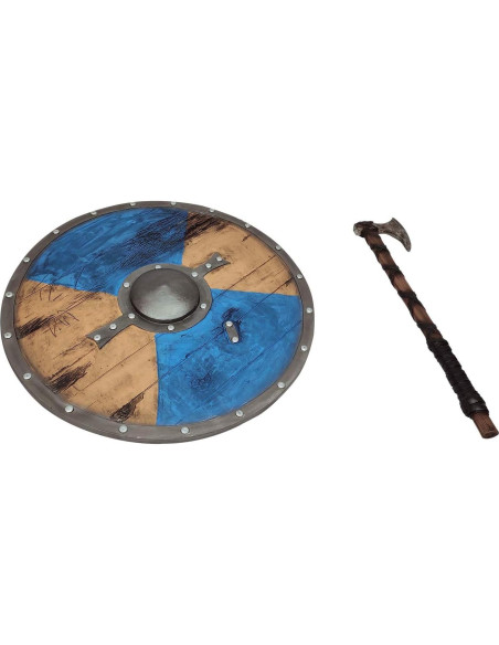 Escudo Redondo Vikingo LOOYAR 60cm + Hacha Mano Juguete