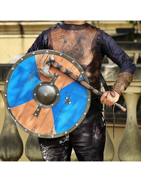 Escudo Redondo Vikingo LOOYAR 60cm + Hacha Mano Juguete