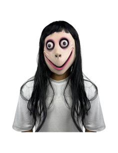 Máscara MOMO con peluca negra larga - Halloween y fiestas