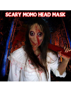 Máscara MOMO con peluca negra larga - Halloween y fiestas 2