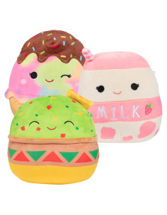 Squishmallows Set de 3 Peluches 20 cm - Helado, Guacamole, Leche