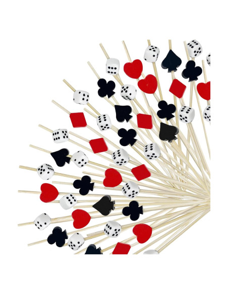 200 Palillos de Cóctel Temática Casino Augoog 12 cm Decorativos